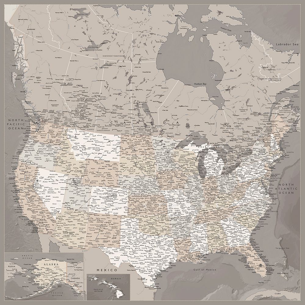 Highly Detailed Map Of The United States, Davey art print by Rosana Laiz Blursbyai for $57.95 CAD