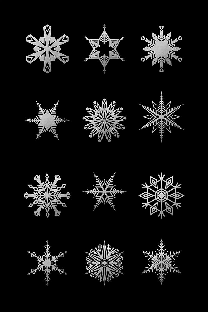 Twelve geometric snowflakes in black art print by Rosana Laiz Blursbyai for $57.95 CAD