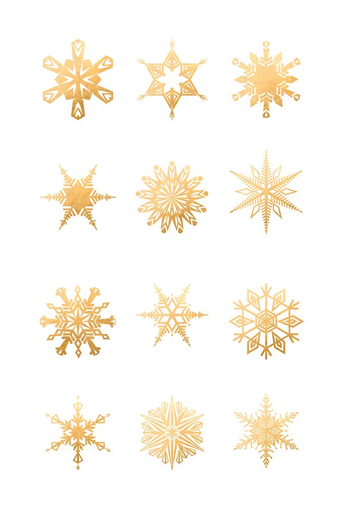 Twelve geometric snowflakes in gold art print by Rosana Laiz Blursbyai for $57.95 CAD