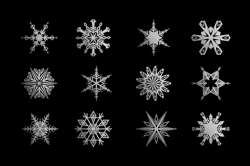 Twelve geometric snowflakes in black art print by Rosana Laiz Blursbyai for $57.95 CAD