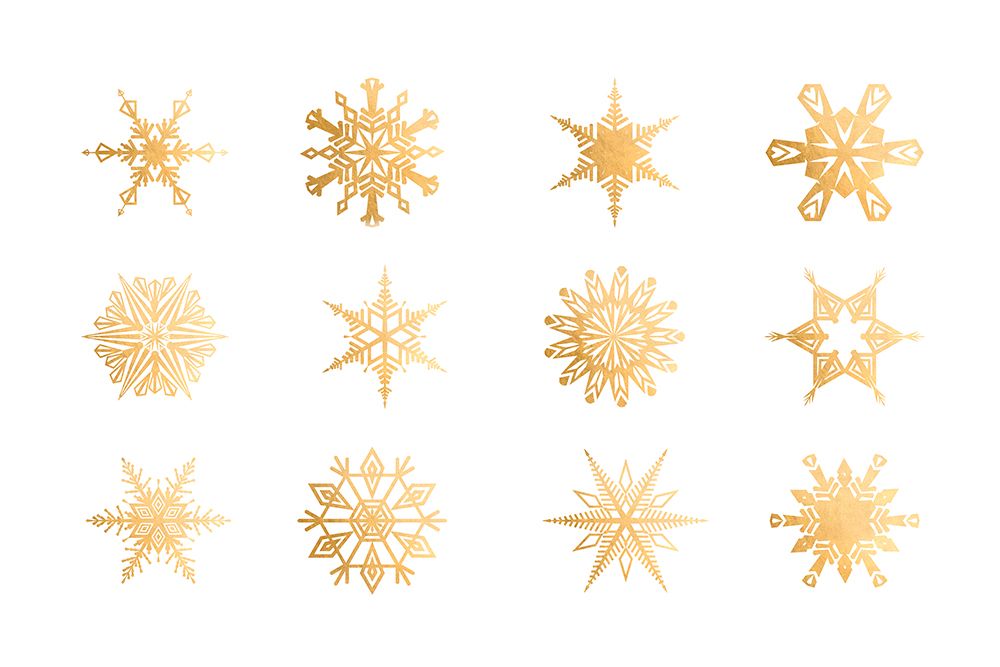 Twelve geometric snowflakes in gold art print by Rosana Laiz Blursbyai for $57.95 CAD