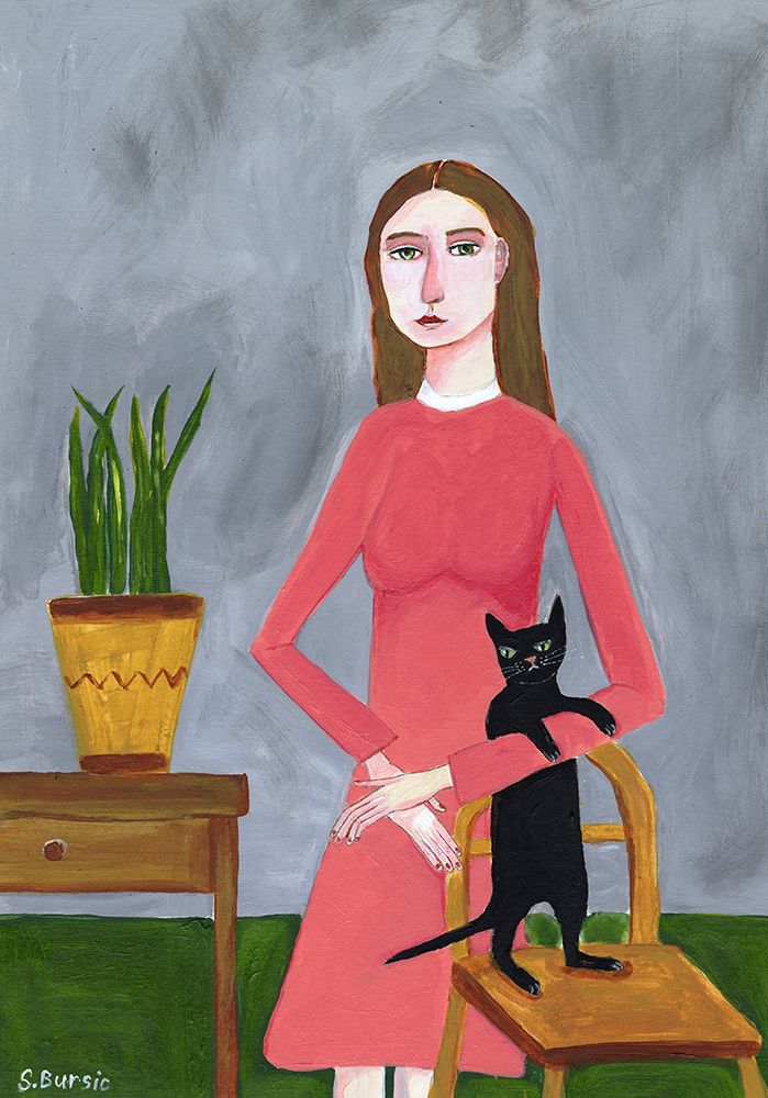 Cat Lady With Black Cat art print by Sharyn Bursic for $57.95 CAD