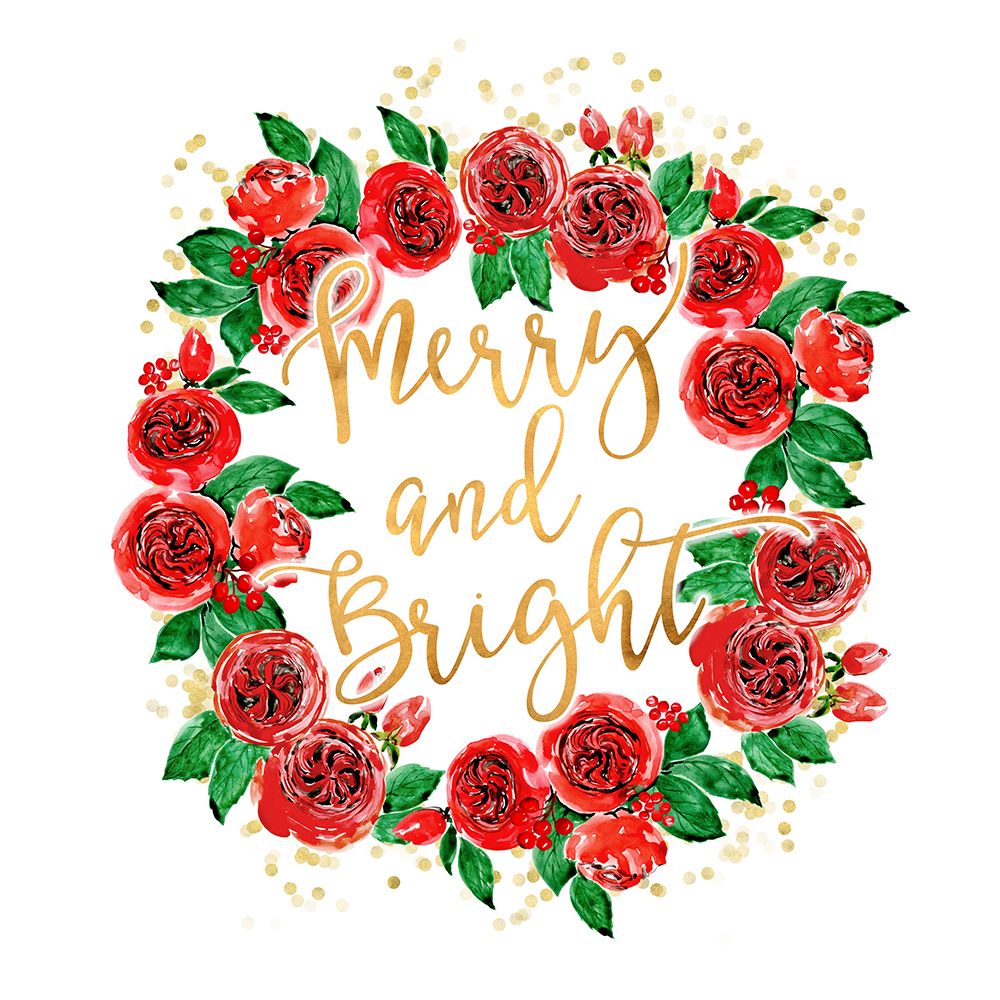 Merry And Bright Wreath Of Red English Roses art print by Rosana Laiz Blursbyai for $57.95 CAD