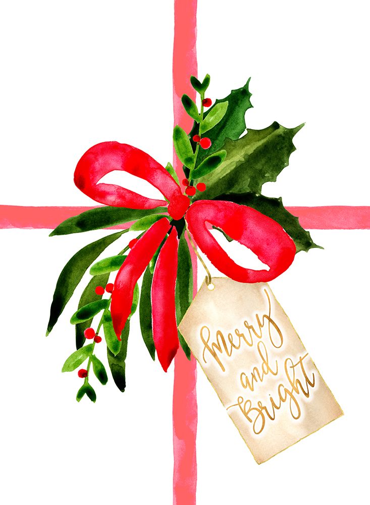 Watercolor Gift With Merry And Bright Tag art print by Rosana Laiz Blursbyai for $57.95 CAD