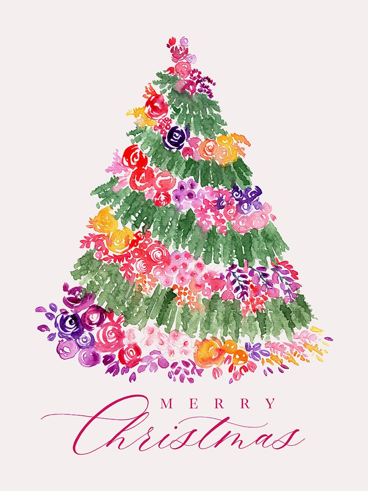 Floral Christmas Tree In Pink art print by Rosana Laiz Blursbyai for $57.95 CAD