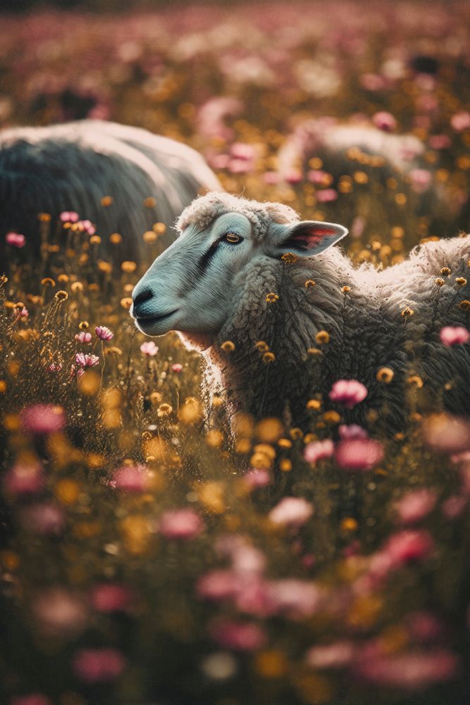 Sheeps In Flower Field art print by Treechild for $57.95 CAD