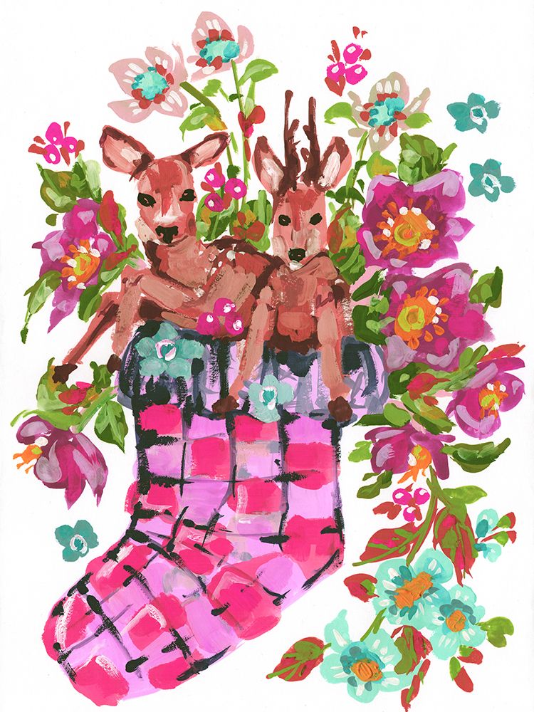Deer In Stocking Amarant art print by Ania Zwara for $57.95 CAD