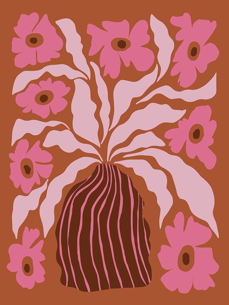 Mid-century blooming pot art print by Miho Art Studio for $57.95 CAD