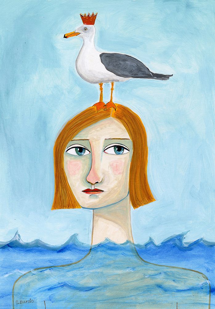 Nude Lady in Ocean with Seagull art print by Sharyn Bursic for $57.95 CAD