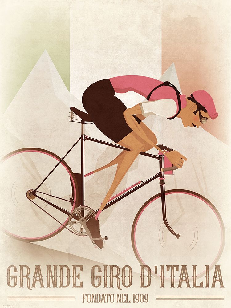 Vintage Style Giro Ditalia Cyclist On a Bike With Italian Flag art print by Wyatt 9 for $57.95 CAD