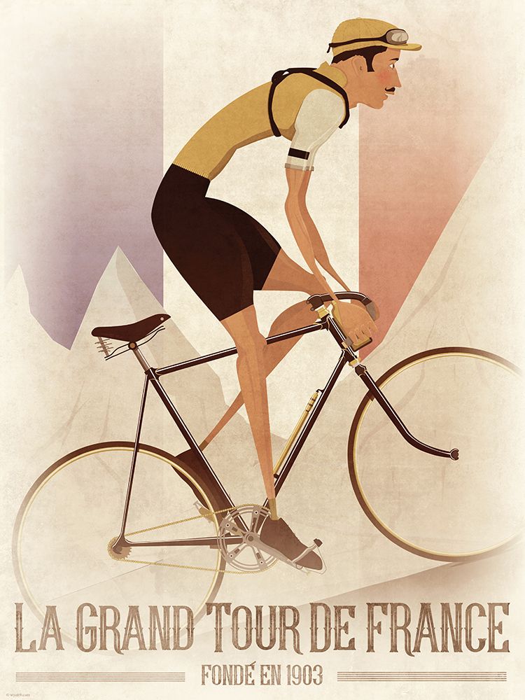 Vintage Style Tour De France Cyclist On a Bike With French Flag art print by Wyatt 9 for $57.95 CAD