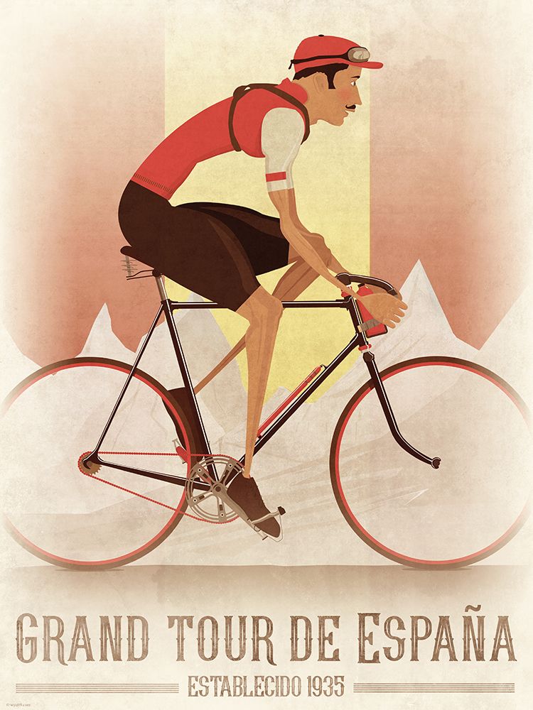 Vintage Style La Vuelta Cyclist On a Bike With Spnish Flag art print by Wyatt 9 for $57.95 CAD