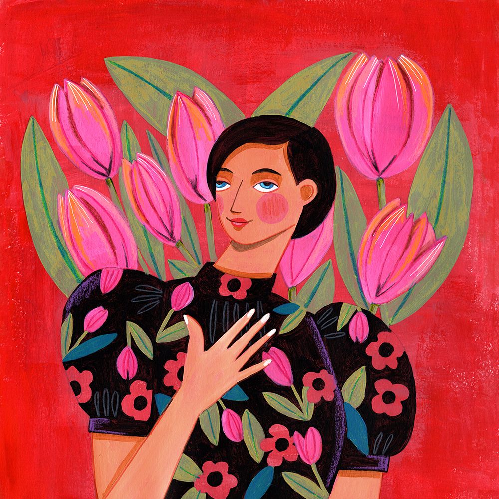 Abstract Modern Portrait Woman With Tulips art print by Caroline Bonne Muller for $57.95 CAD