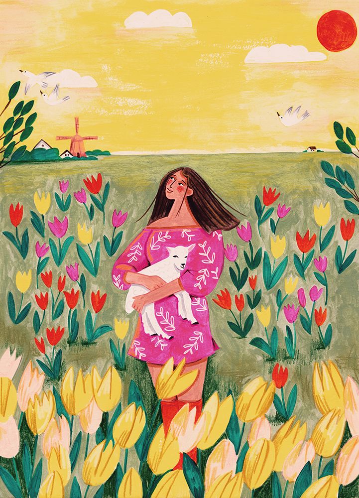 Woman In Spring Tulip Field art print by Caroline Bonne Muller for $57.95 CAD