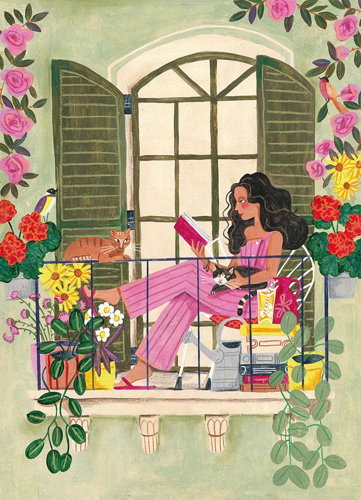 Woman Reads On Balcony art print by Caroline Bonne Muller for $57.95 CAD