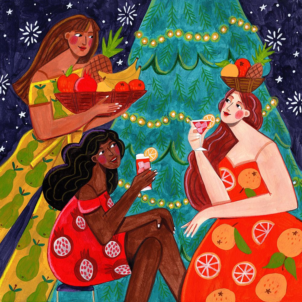 Festive Christmas Fruit Women art print by Caroline Bonne Muller for $57.95 CAD