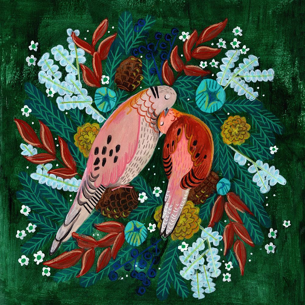 Winter Birds Turtle Dove In Green art print by Caroline Bonne Muller for $57.95 CAD