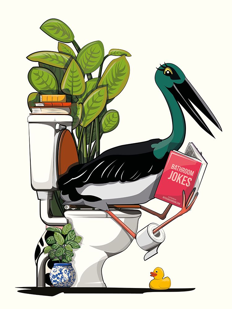 Australian Black Stork On Toilet art print by In The Washroom for $57.95 CAD