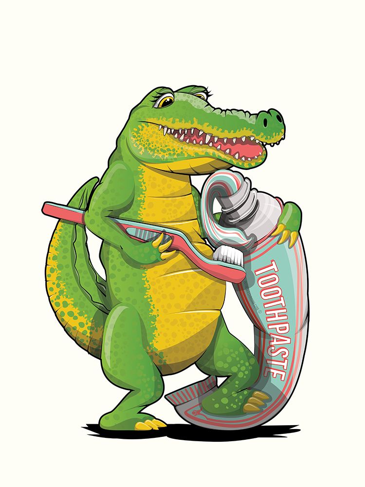 Australian Croc Brushing Teeth art print by In The Washroom for $57.95 CAD