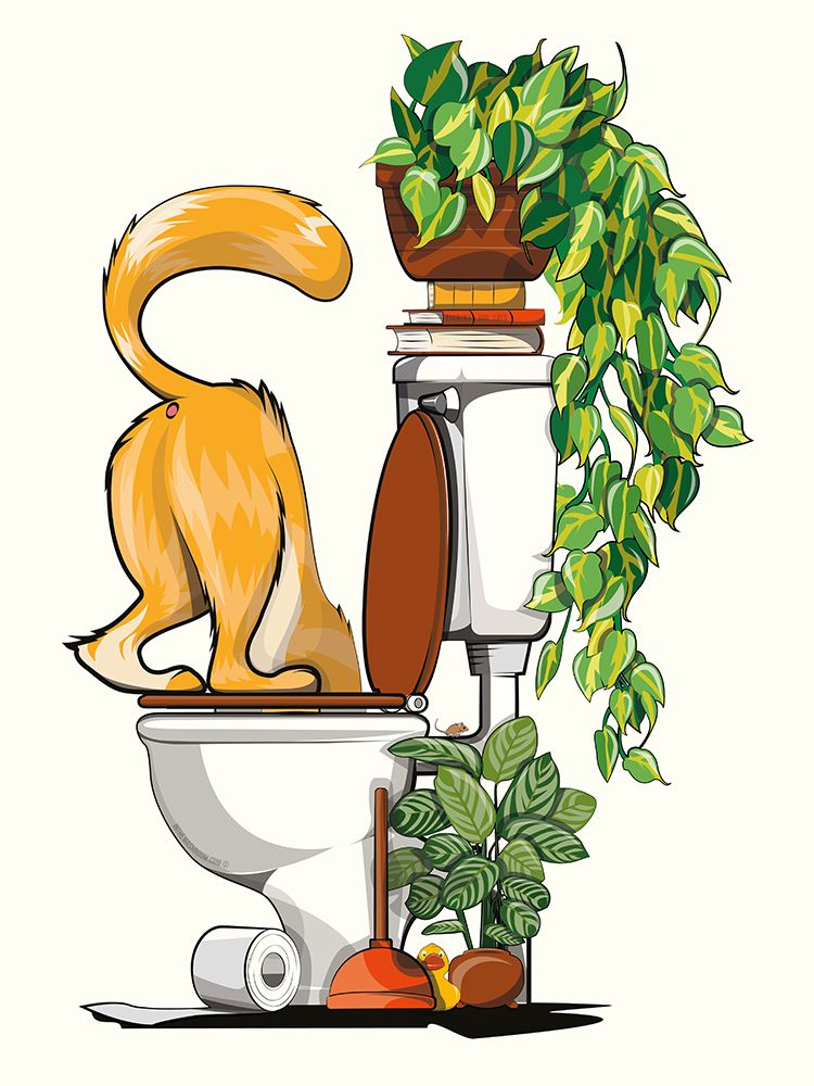Cat Drinking From the Toilet art print by In The Washroom for $57.95 CAD