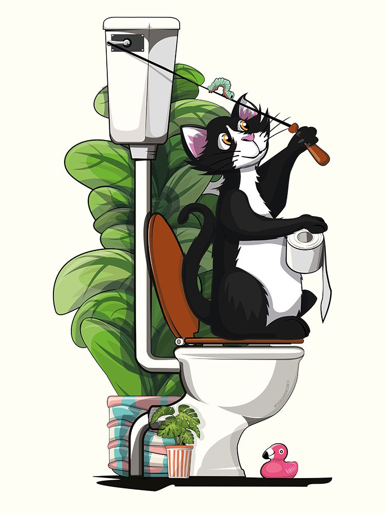 Cat Sitting On the Toilet art print by In The Washroom for $57.95 CAD
