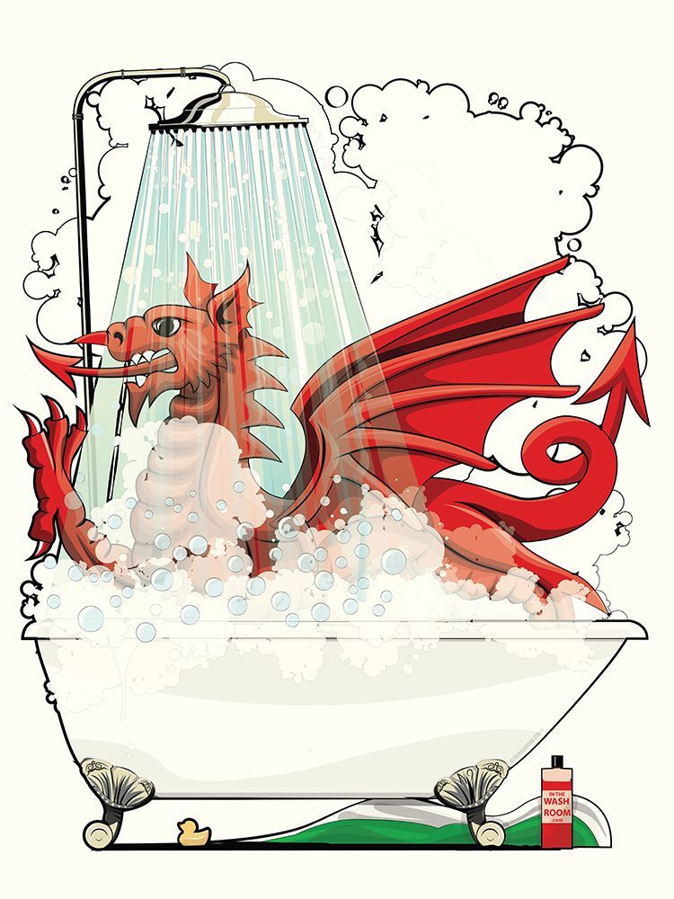 Welsh Dragon In the Bath art print by In The Washroom for $57.95 CAD