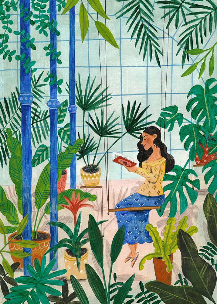 Reading In The Plant Greenhouse art print by Caroline Bonne Muller for $57.95 CAD