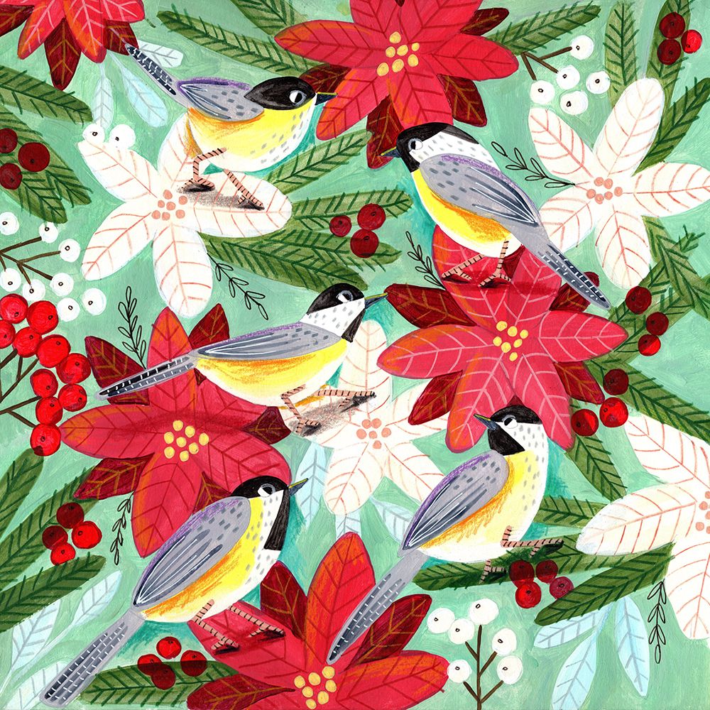 Winter Birds Tits And Christmas Flowers art print by Caroline Bonne Muller for $57.95 CAD