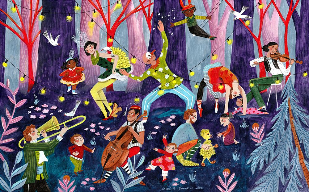 Circus Performers And Children In The Forest art print by Caroline Bonne Muller for $57.95 CAD