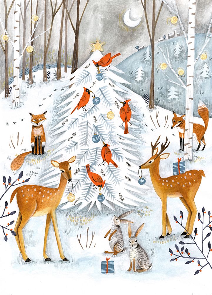 Christmas In The Winter Animal Forest art print by Caroline Bonne Muller for $57.95 CAD