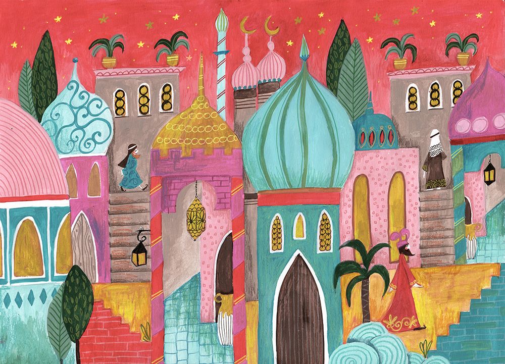 Pink Oriental city of Bethlehem art print by Caroline Bonne Muller for $57.95 CAD