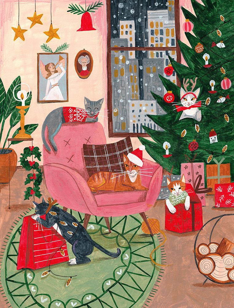 Christmas Cats in NY art print by Caroline Bonne Muller for $57.95 CAD