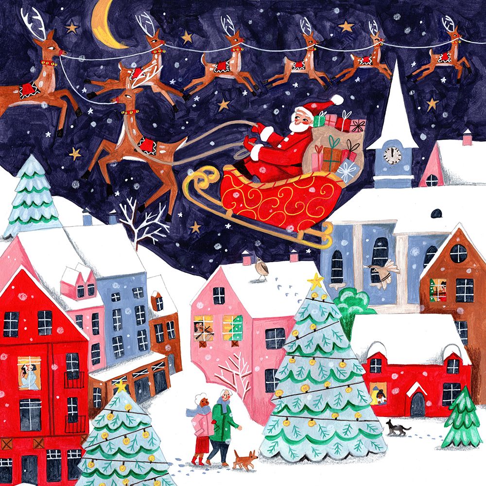 Santa and his Reindeers art print by Caroline Bonne Muller for $57.95 CAD