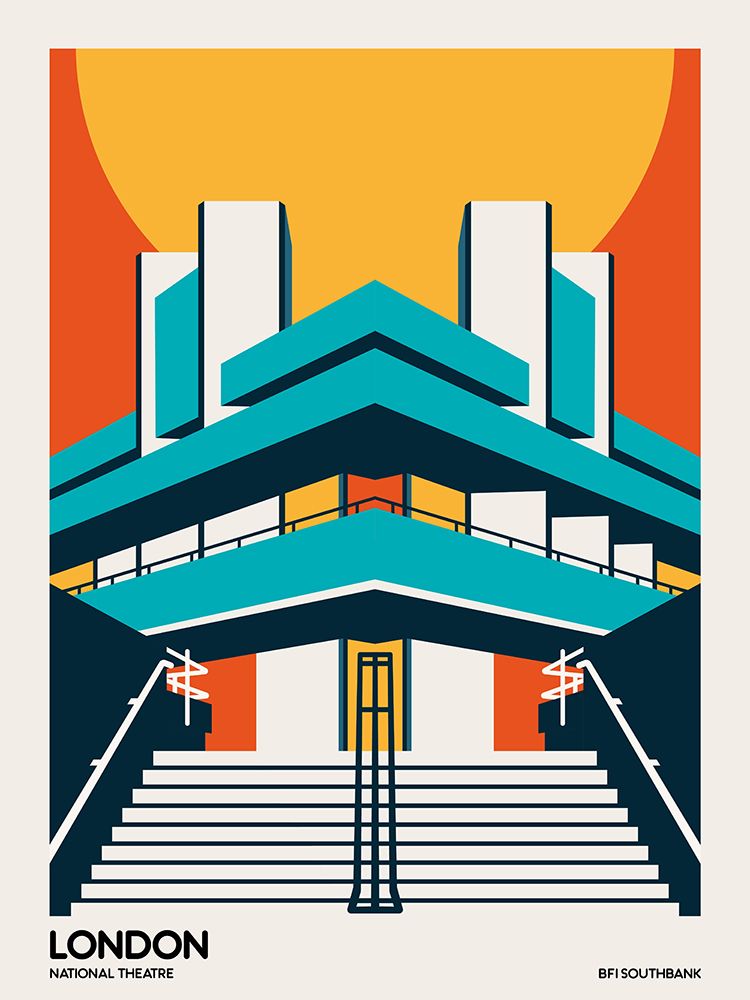 London BFI Southbank Brutalist Architecture art print by Retrodrome for $57.95 CAD