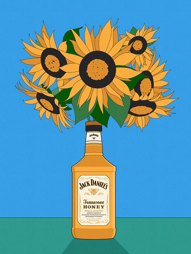 Sunflowers in Honey Whiskey Retro Illustration art print by Retrodrome for $57.95 CAD