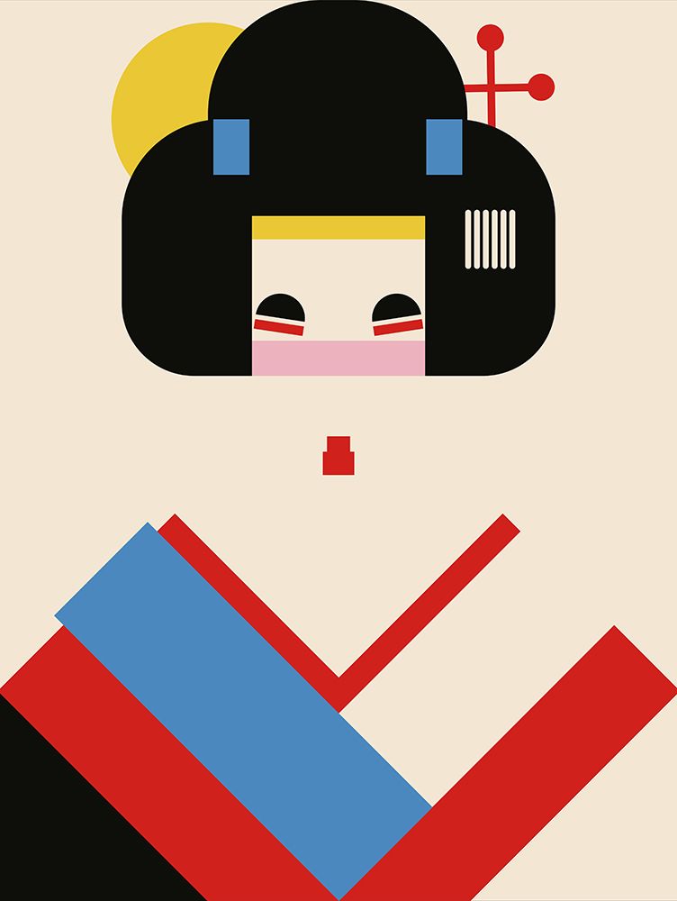 Geisha Girl Geometric Illustration art print by Retrodrome for $57.95 CAD