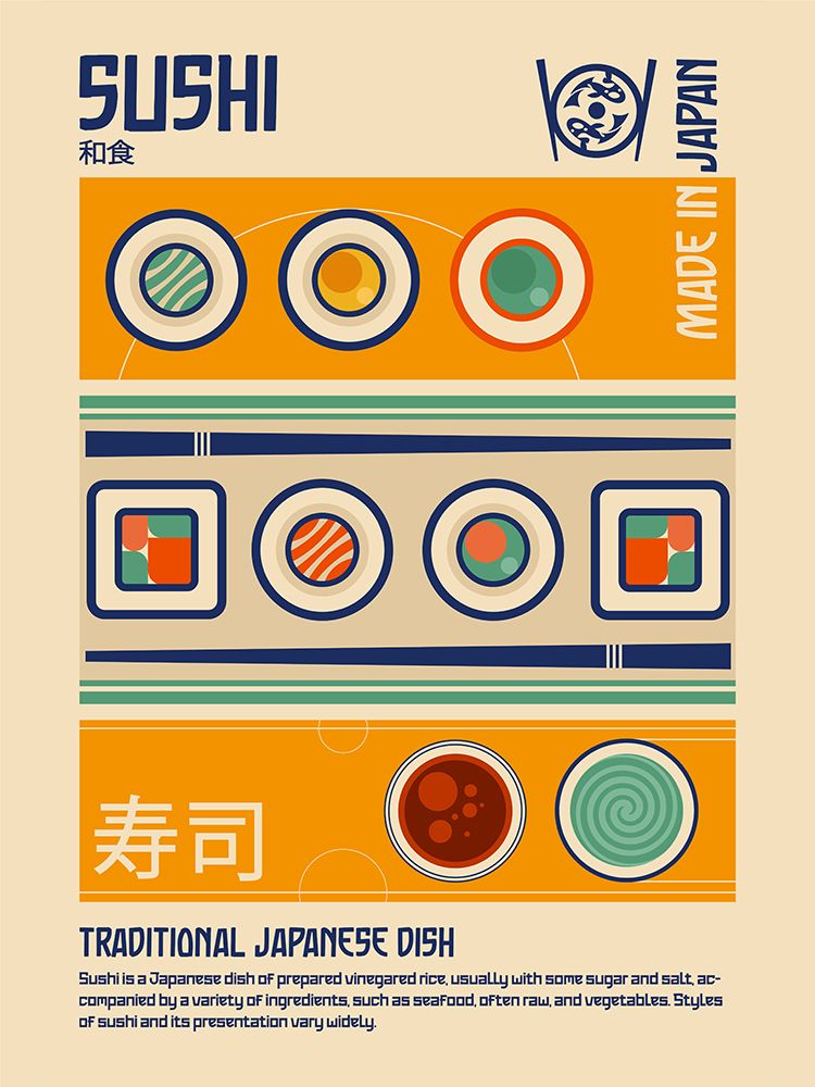 Sushi Japanese Food Print art print by Retrodrome for $57.95 CAD