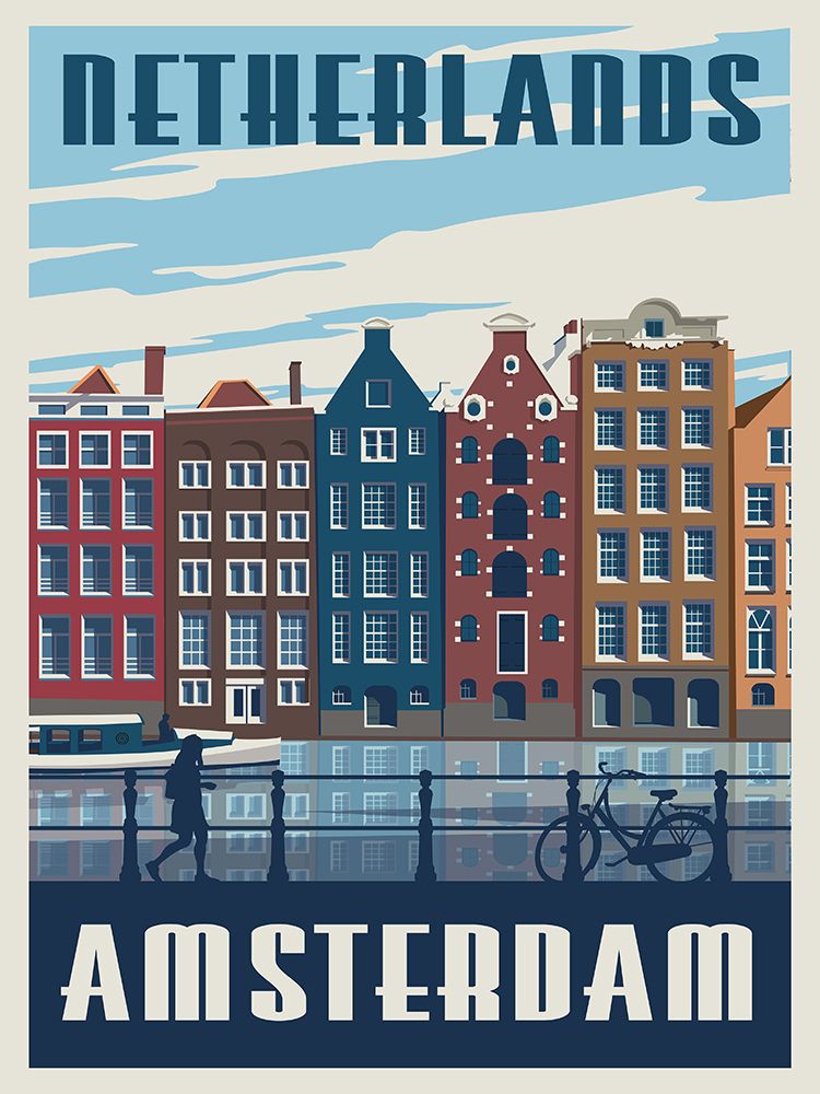 Amsterdam Travel Print art print by Retrodrome for $57.95 CAD