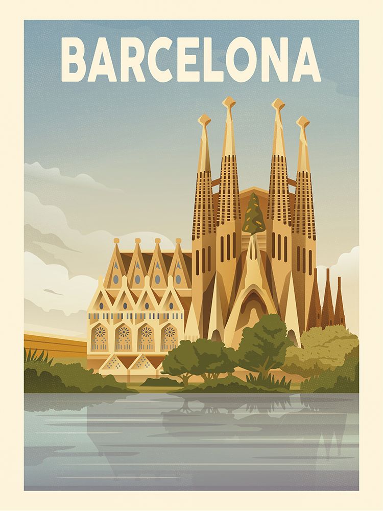 Barcelona Travel Print art print by Retrodrome for $57.95 CAD