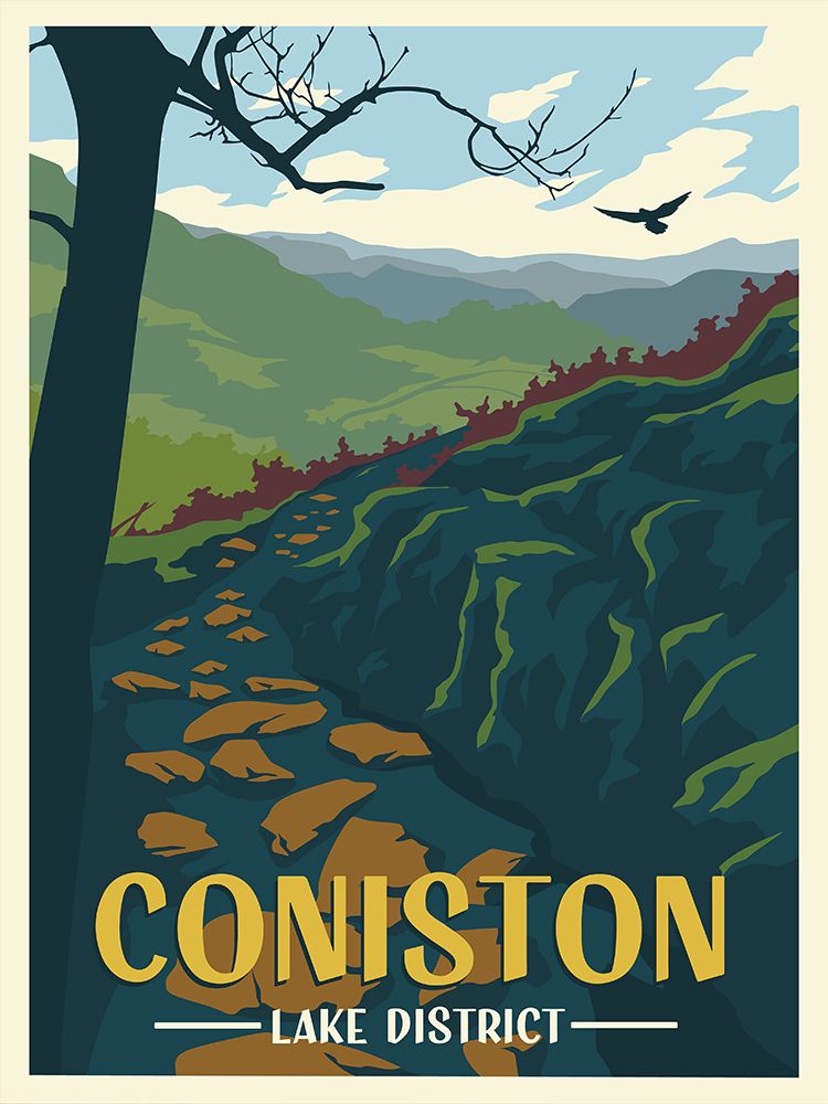 Coniston Lake District Travel Print art print by Retrodrome for $57.95 CAD