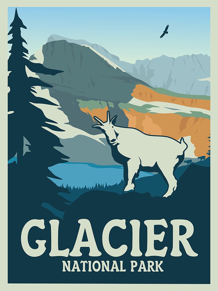 Glacier National Park Travel Print art print by Retrodrome for $57.95 CAD