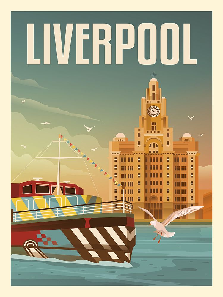 Liverpool Liver Building Travel Print art print by Retrodrome for $57.95 CAD