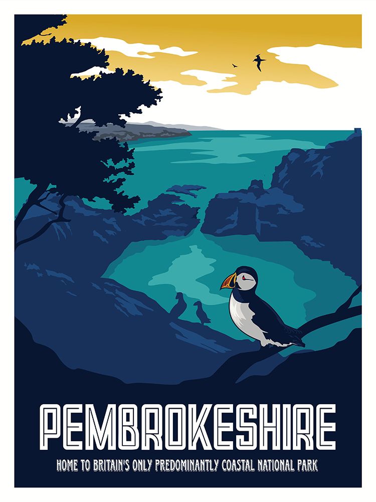 Pembrokeshire Travel Print art print by Retrodrome for $57.95 CAD