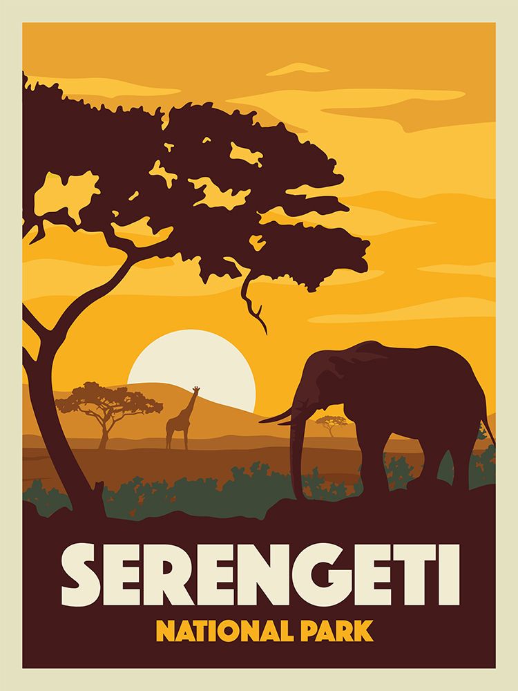 Serengeti National Park Travel Print art print by Retrodrome for $57.95 CAD