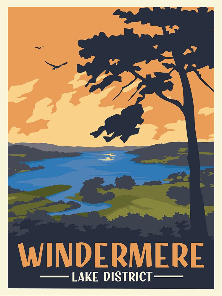 Windermere Lake District Travel Print art print by Retrodrome for $57.95 CAD