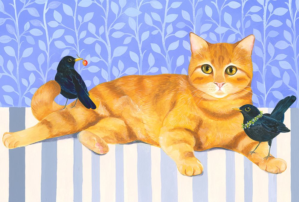 Ginger Cat and Blackbirds art print by Isabelle Brent for $57.95 CAD