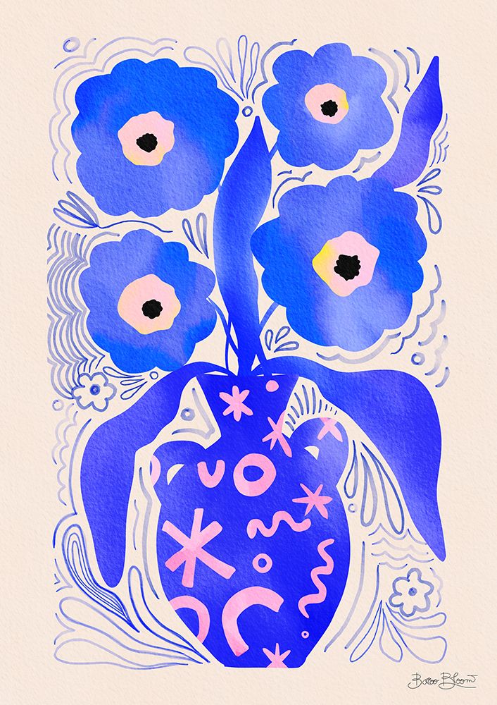 Blue Flowers Matisse Homage art print by Baroo Bloom for $57.95 CAD