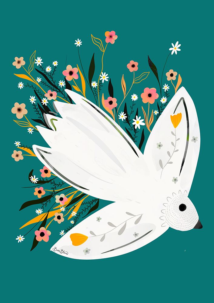 Seagull in Flowers illustration art print by Baroo Bloom for $57.95 CAD