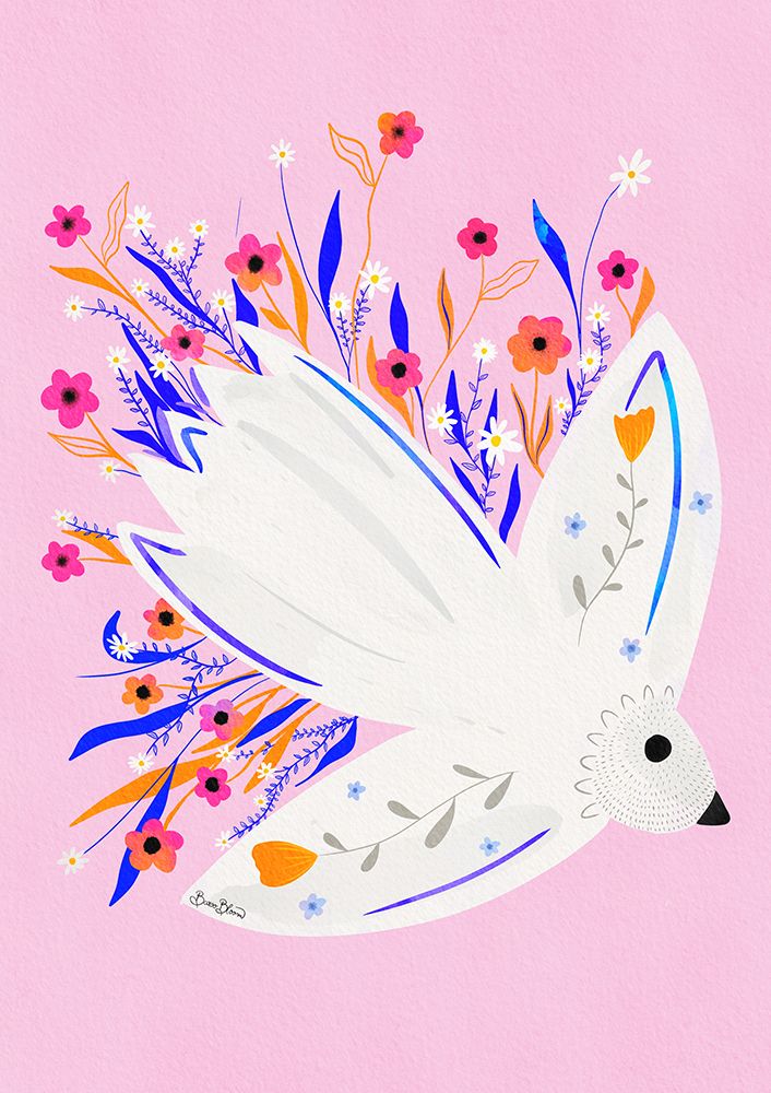 Bird in Flowers Pink illustration art print by Baroo Bloom for $57.95 CAD