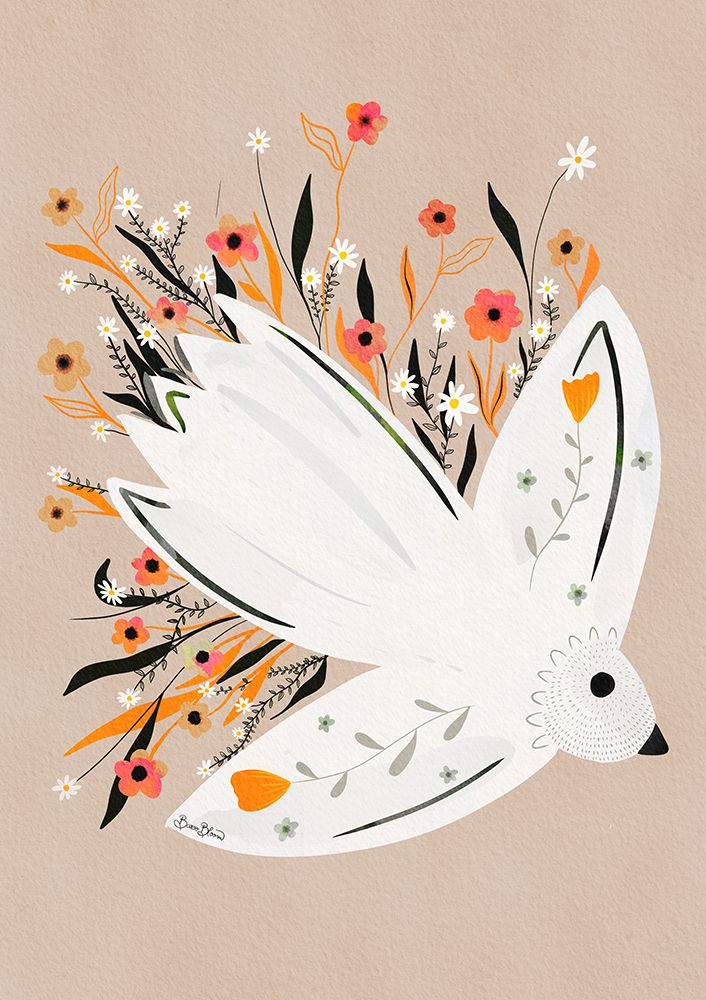 Seagull in Flowers illustration art print by Baroo Bloom for $57.95 CAD